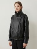 Faux Leather Bomber Jacket For Women Snap Button Office Coat Demi Season Style