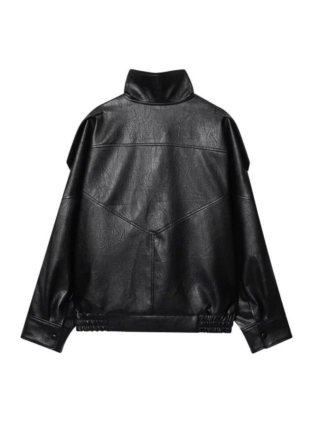 Faux Leather Bomber Jacket For Women Snap Button Office Coat Demi Season Style