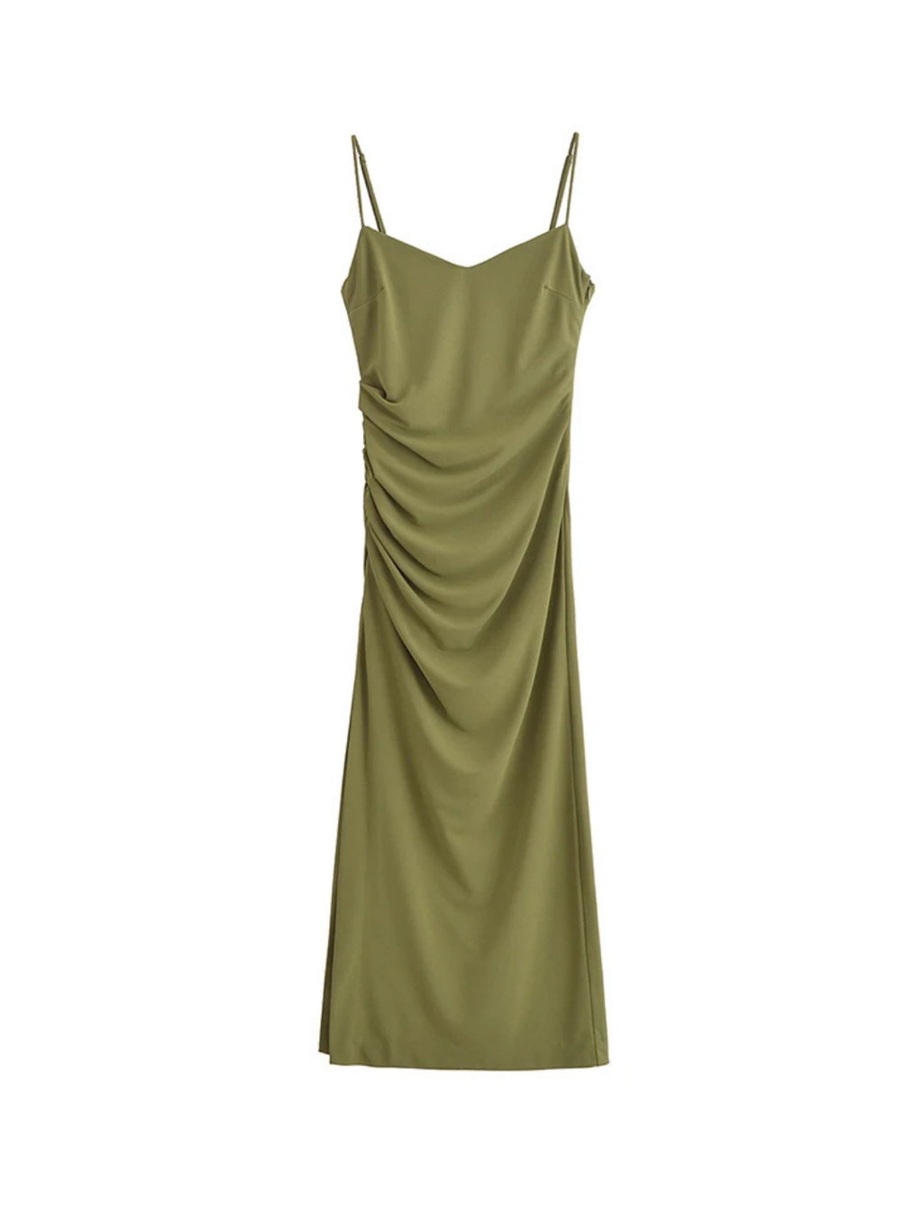 Spaghetti Strap Ruched Midi Dress