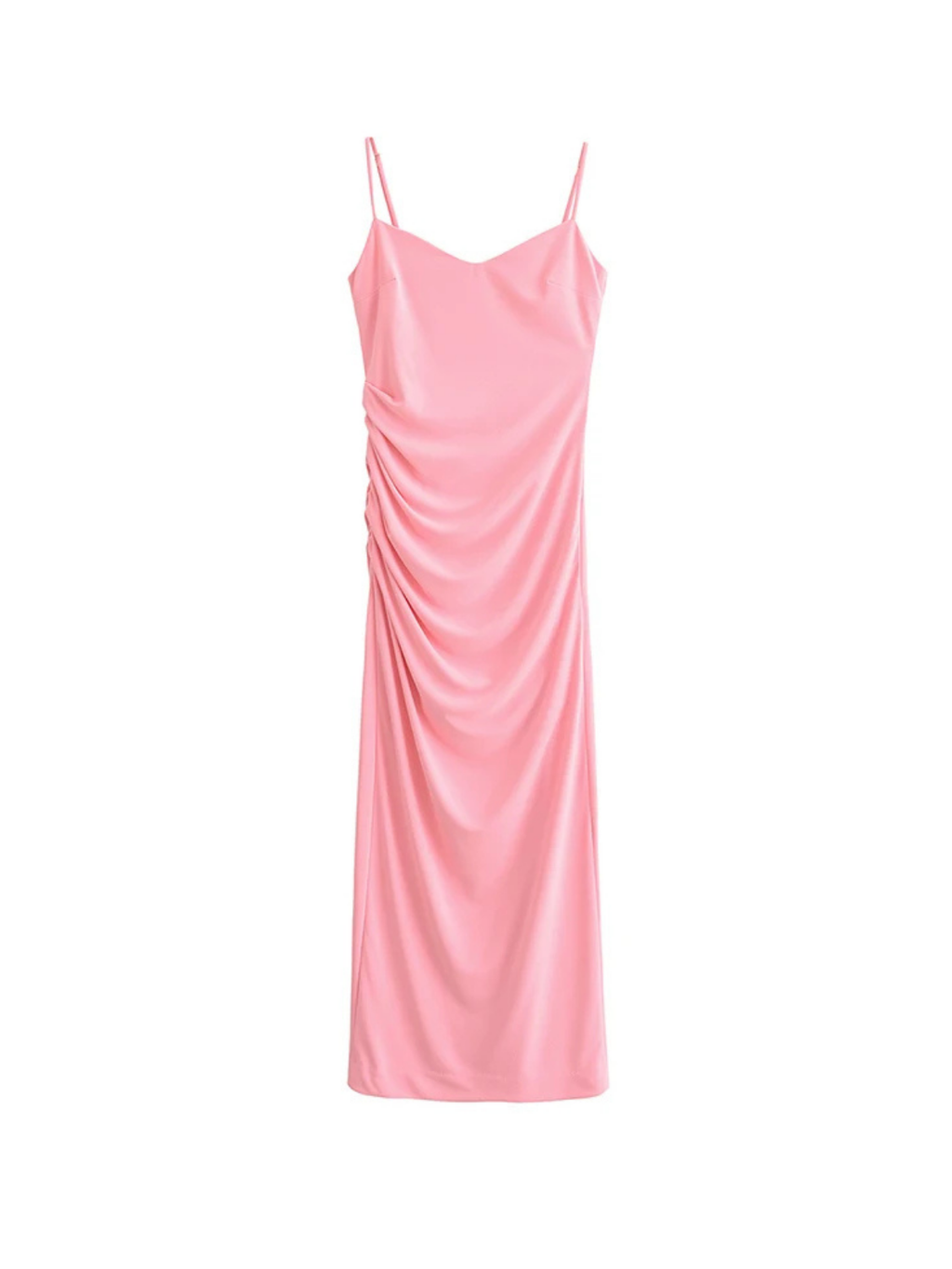 Spaghetti Strap Ruched Midi Dress
