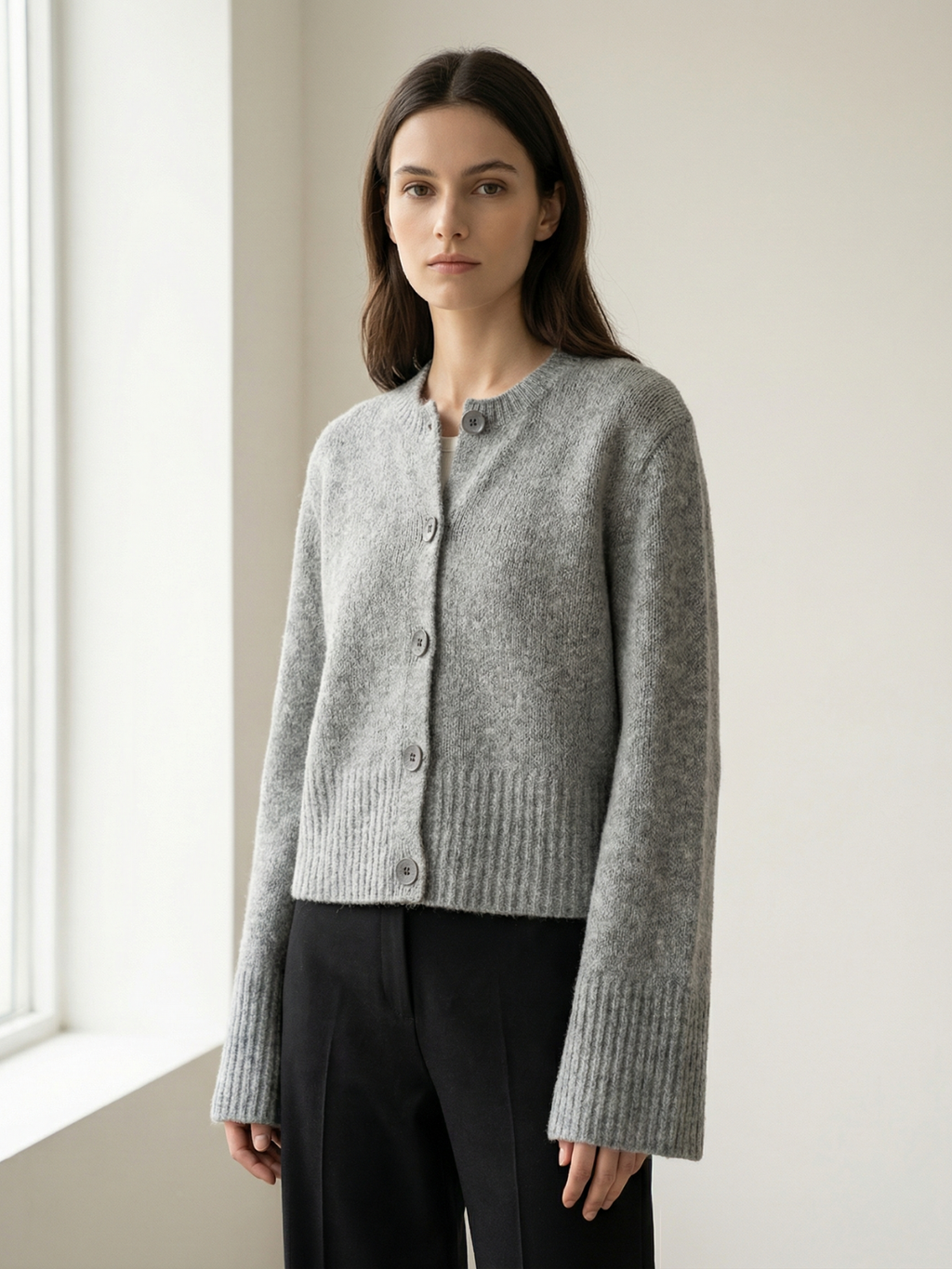 Autumn Knit Cardigan With O Neck Long Sleeve Single Breasted Solid Womens Sweater