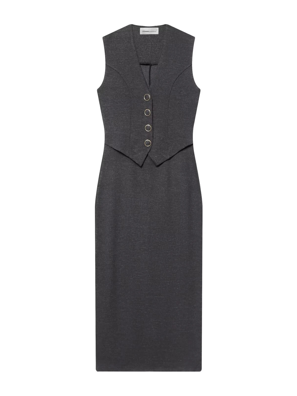Elegant Sleeveless V Neck Button Midi Pencil Dress For Party And Evening Events And Special Occasions