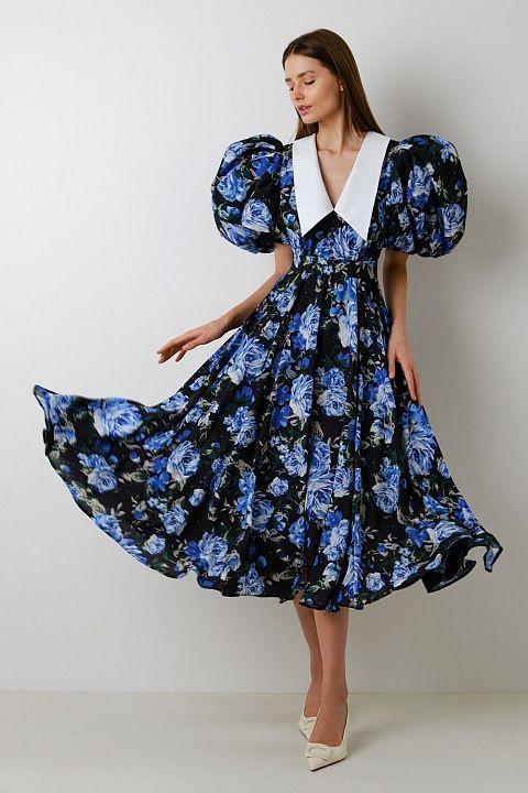 فستان ميدي ريفا مطبوع بيتر بان ياقة